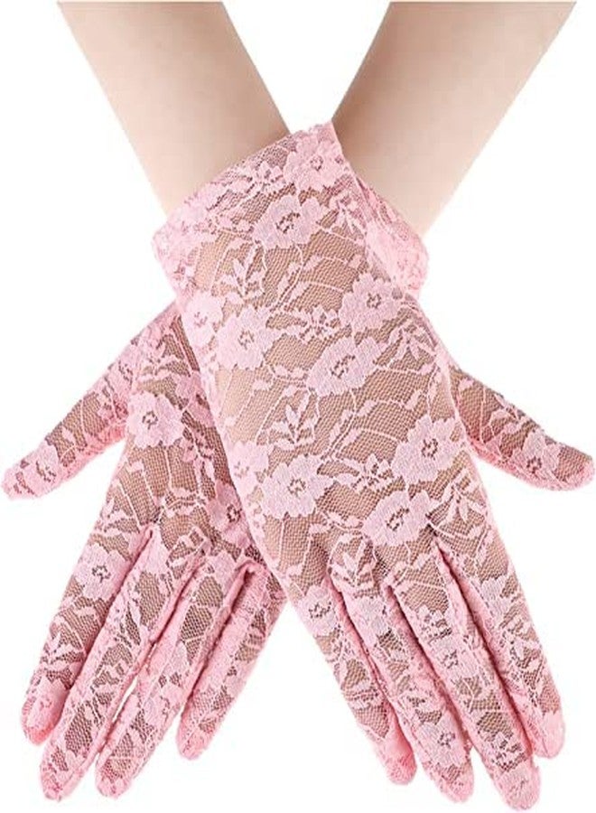 CHACKO Women Lace Gloves Tea Party Short Lace Gloves Courtesy Dressy Gloves for Wedding Dinner Party_Pink - Image 1